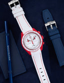 Curved Vertech Rubber Strap - White & Red Stitches - OM Luxury